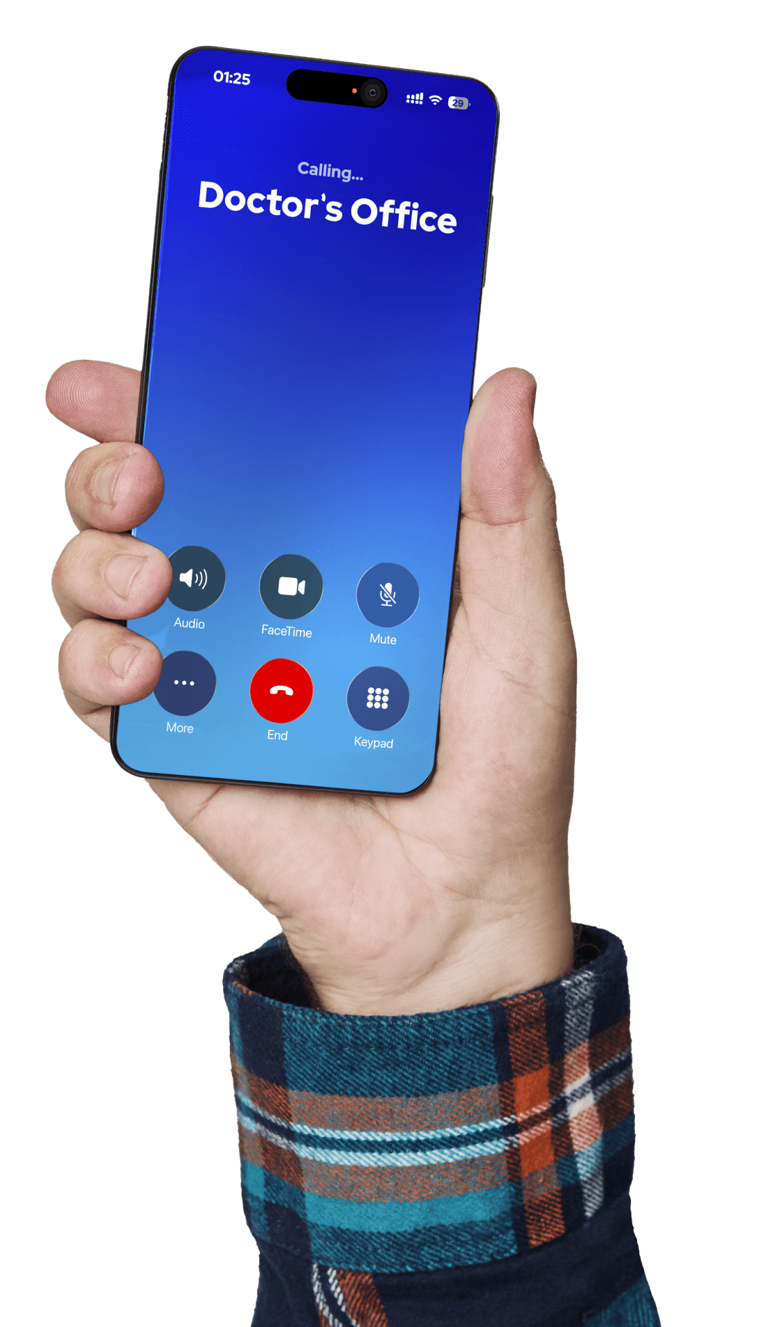 A hand holding a mobile phone